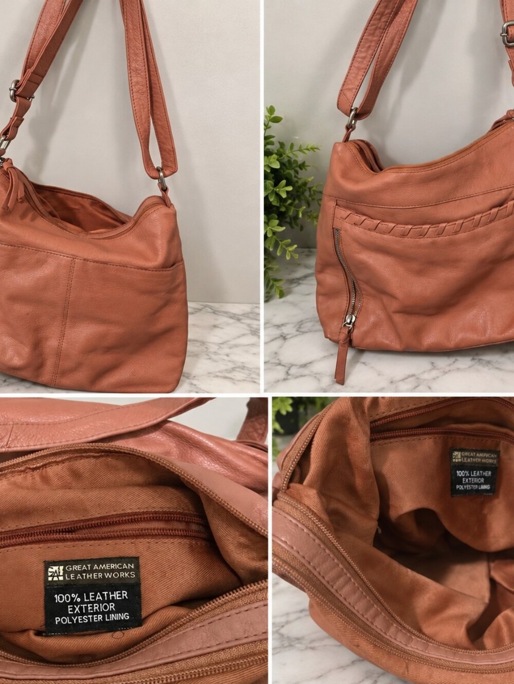 Great American Coral Leather Works 100% Leather Crossbody Shoulder Bag